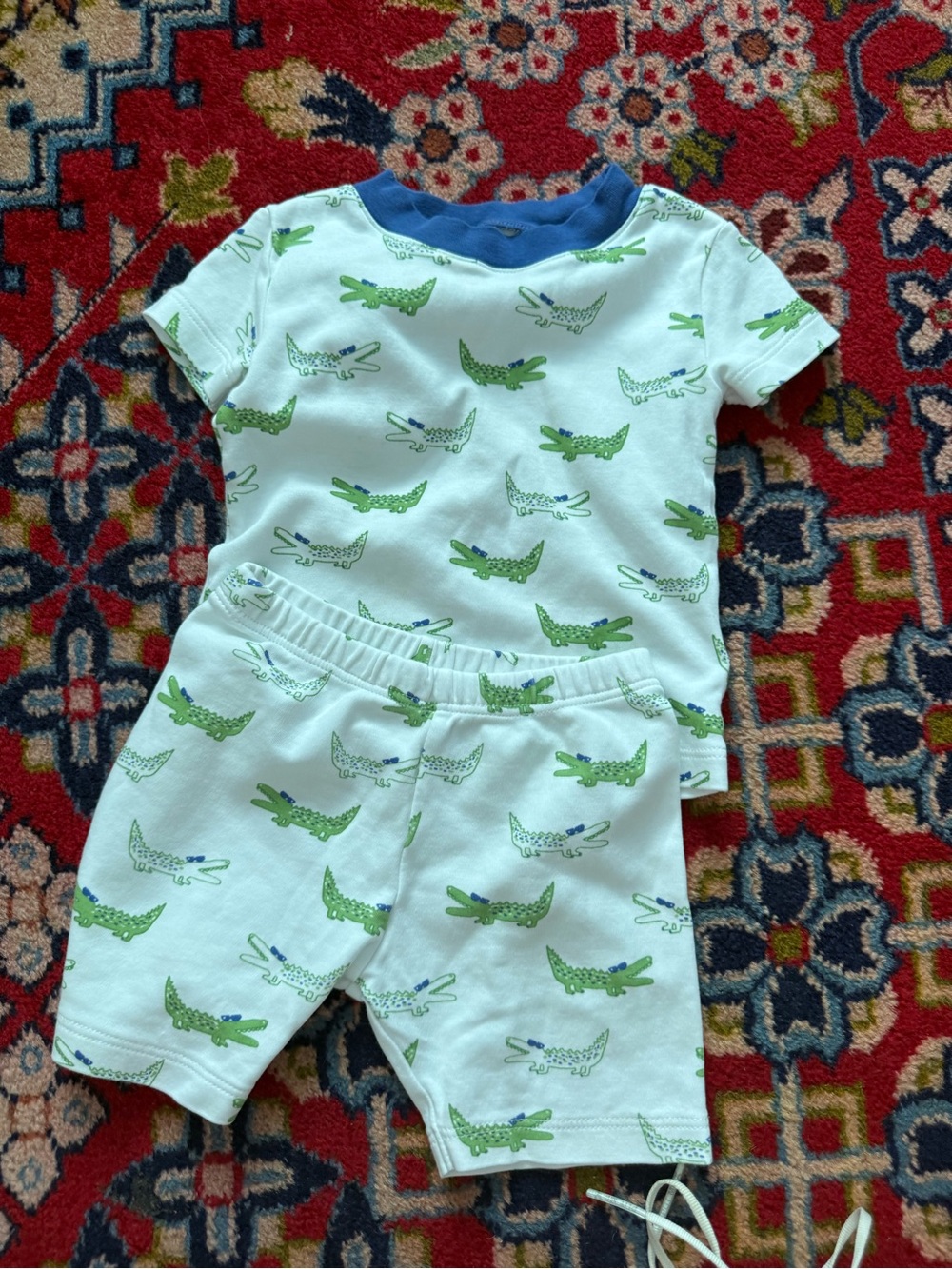 Kissy Kissy White and Green Crocodile Print Pajama Set